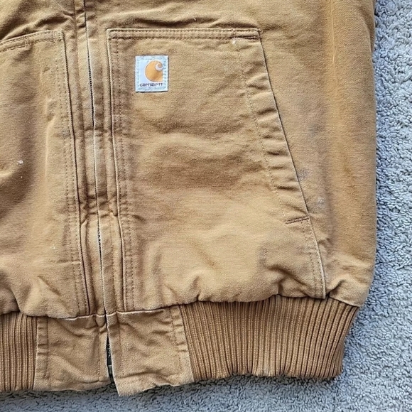 Vintage Carhartt J130M Active Jacket Men Large Tan Work Hoodie Quilt Lined Duck - Picture 7 of 16